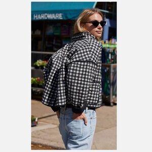 Free People Black & White Gingham Bomber Jacket